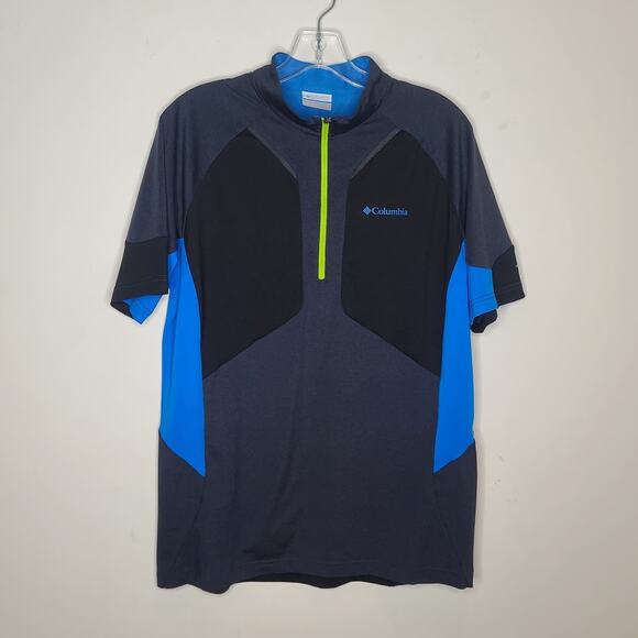 Columbia Onmi-wick black blue short sleeve 1/4 zip athletic shirt - large - Picture 1 of 6